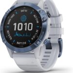 Garmin Fenix 6 Pro Solar, Premium Multisport GPS Smartwatch, Mineral Blue With Whitestone Band AU ™
